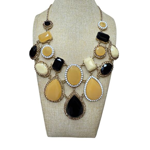Kate Spade New York retired framed stone statement necklace gold yellow black - Picture 3 of 8